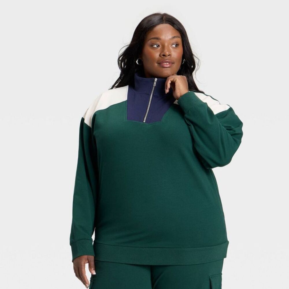 Women's French Terry Pullover Sweatshirt - Ava & Viv Green 3X